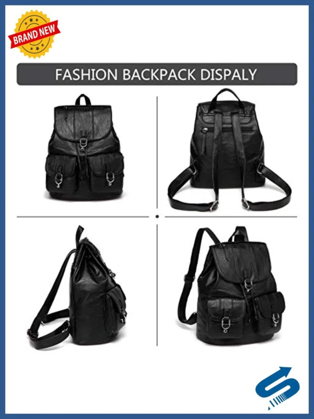 Faux Leather Buckle Flap Drawstring Backpack Purse with Two Front Pockets for